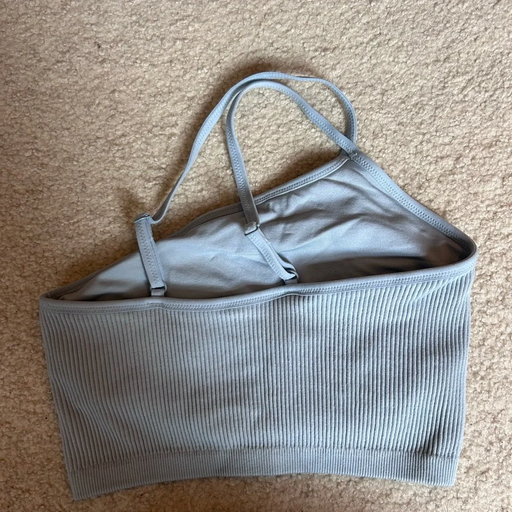 Light Blue Ribbed One-Shoulder Crop Top - Picture 2 of 5